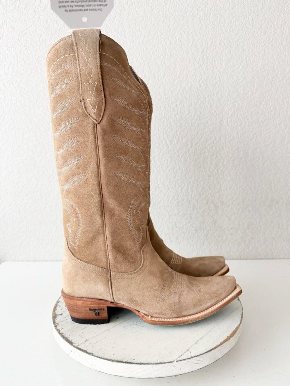 Lane SQUASH BLOSSUM Latte Suede Cowboy Boots Western Cowgirl Mid Calf Size 8 - Picture 2 of 12